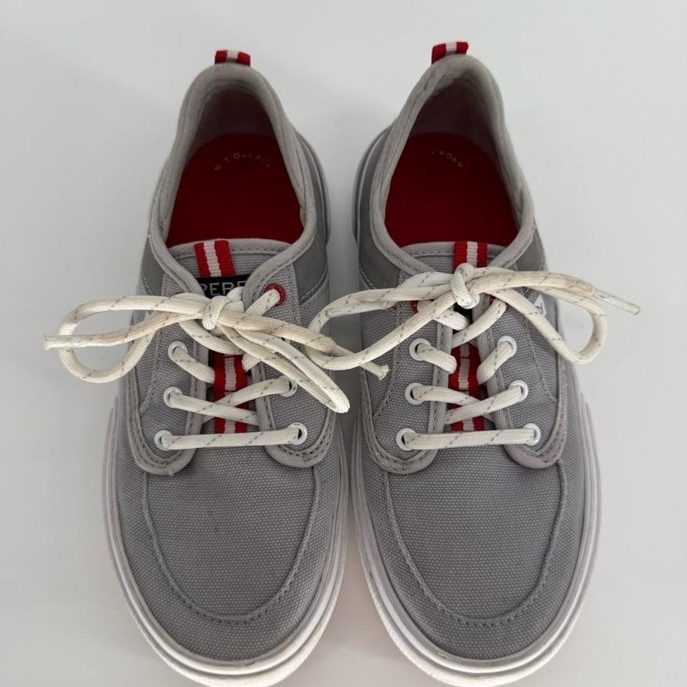 Sperry Top-Sider Kids Youth 2M Gray Canvas Boat Shoes Red Sole STK264269